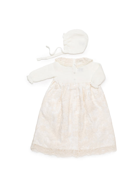 IVORY BABY KNITTED WITH LACE GOWN 2P SET