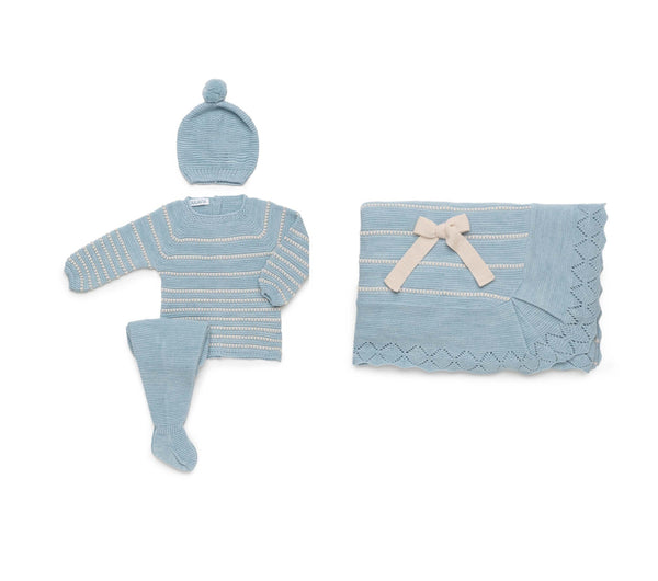 DUSTY BLUE BABY COLORED BLANKET AND NEWBORN 4P SET