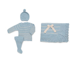 DUSTY BLUE BABY COLORED BLANKET AND NEWBORN 4P SET