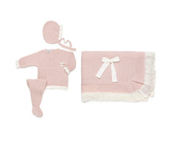 DUSTY PINK BABY FULLY GATHERED BLANKET AND NEWBORN 4P SET
