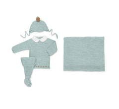 DUSTY GREEN BABY STRIPES BLANKET AND NEWBORN 4P SET