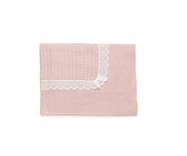 DUSTY PINK LACE TRIM BLANKET