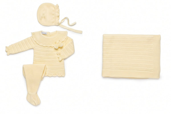 LIGHT YELLOW BABY LINES BLANKET AND NEWBORN 4P SET