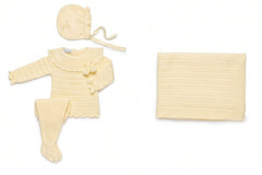 LIGHT YELLOW BABY LINES BLANKET AND NEWBORN 4P SET
