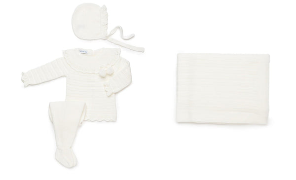 IVORY BABY LINES BLANKET AND NEWBORN 4P SET