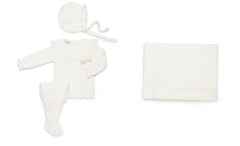 IVORY BABY LINES BLANKET AND NEWBORN 4P SET