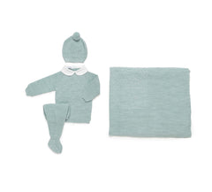 DUSTY GREEN BABY DIAMOND DESIGN BLANKET AND NEWBORN 4P SET