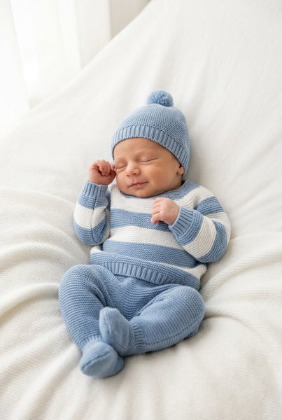 SKY BLUE NEWBORN WHITE STRIPED 3P SET