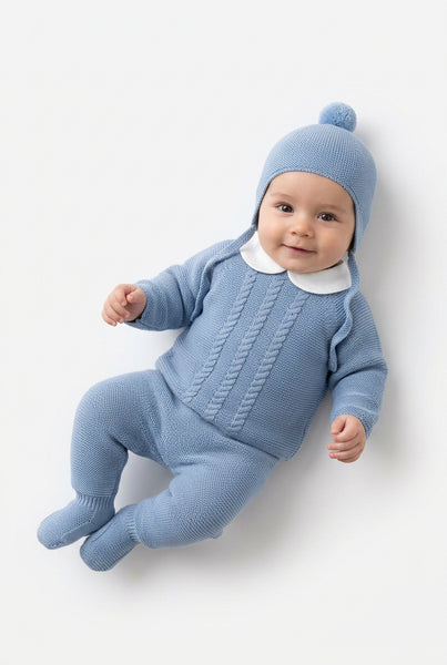 SKY BLUE NEWBORN CENTRAL CABLE AND COLLAR 3P SET