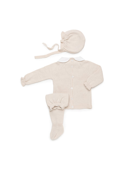 CREAM NEWBORN BOBBLES AND COLLAR 3P SET