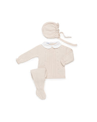 CREAM NEWBORN BOBBLES AND COLLAR 3P SET