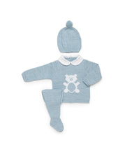 DUSTY BLUE NEWBORN BEAR WITH COLLAR 3P SET