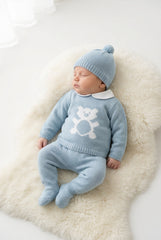 DUSTY BLUE NEWBORN BEAR WITH COLLAR 3P SET