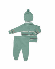 SAGE GREEN NEWBORN STRIPES AND KNIT COLLAR 3P SET