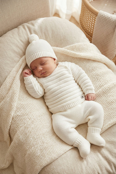 IVORY NEWBORN STRIPES WITH BOOTIES 4P SET