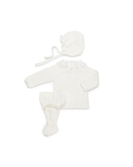 IVORY NEWBORN GATHERED AND LACE TRIMMED 3P SET