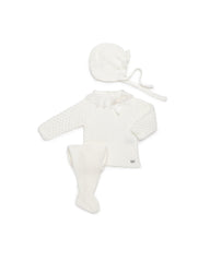 IVORY NEWBORN GATHERED AND LACE TRIMMED 3P SET