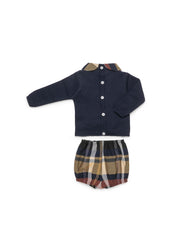 BOYS CHECKED SHORT PANTS BEAR KNIT SWEATER SET