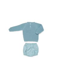 BOYS GINGHAM SHORT PANTS AND KNIT SWEATER SET
