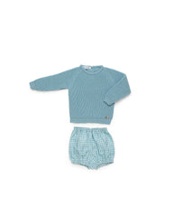 BOYS GINGHAM SHORT PANTS AND KNIT SWEATER SET