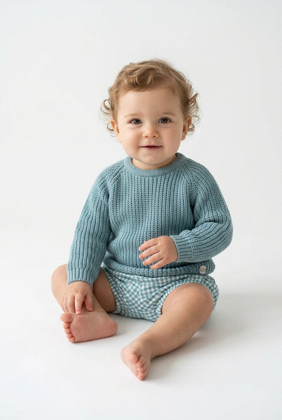 BOYS GINGHAM SHORT PANTS AND KNIT SWEATER SET