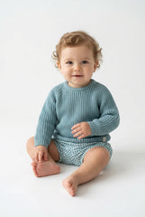 BOYS GINGHAM SHORT PANTS AND KNIT SWEATER SET