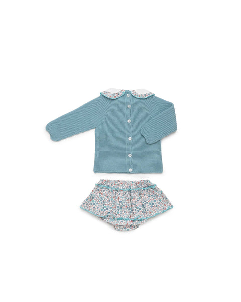 GIRLS FLORAL RUFFLE BLOOMER AND KNIT SWEATER SET