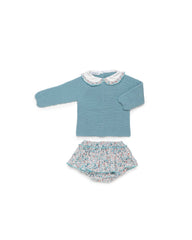 GIRLS FLORAL RUFFLE BLOOMER AND KNIT SWEATER SET