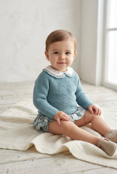GIRLS FLORAL RUFFLE BLOOMER AND KNIT SWEATER SET