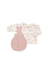 GIRLS BEAR DOLL BLOUSE AND KNIT ROMPER SET