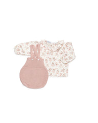 GIRLS BEAR DOLL BLOUSE AND KNIT ROMPER SET
