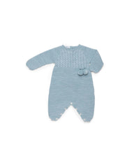 DUSTY BLUE POM POMS KNITTED ROMPER