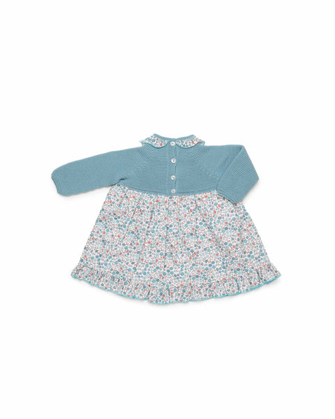 GIRLS FLORAL AND KNIT DRESS