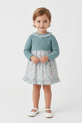 GIRLS FLORAL AND KNIT DRESS