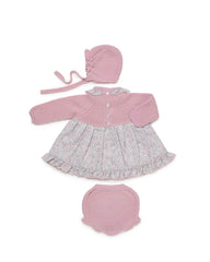 GIRLS LITTLE FLOWERS KNIT DRESS WITH BLOOMER AND BONNET SET