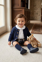 BOYS CHECKED SHORT PANTS, KNIT JACKET AND SHIRT SET