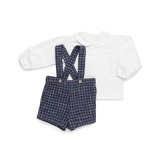 BOYS TWEED OVERALLS AND SHIRT SET