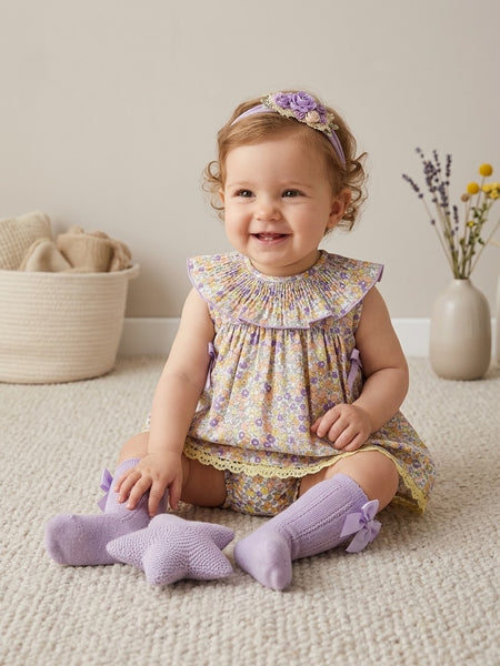 GIRLS LAVENDER FLOWERS AND BOWS DRESS WITH BLOOMER 2P SAMURAI
