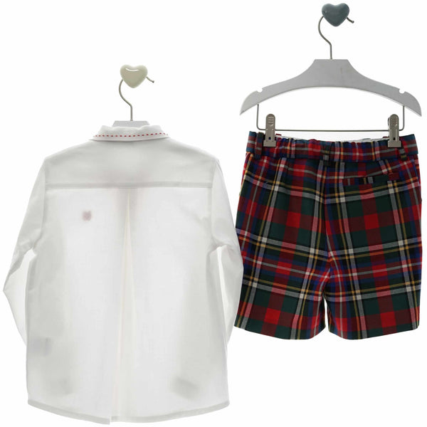 BOYS TARTAN SHORT AND SHIRT WITH BOW TIE SET MARILYN