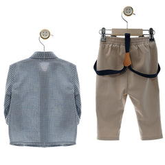 BOYS GINGHAM SHIRT WITH SUSPENDER AND LONG PANTS SET SEDA