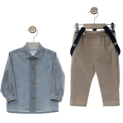 BOYS GINGHAM SHIRT WITH SUSPENDER AND LONG PANTS SET SEDA