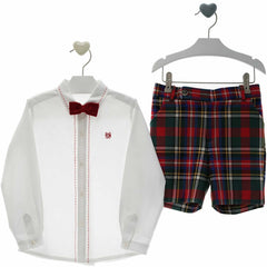 BOYS TARTAN SHORT AND SHIRT WITH BOW TIE SET MARILYN