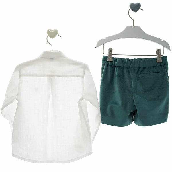 BOYS VELVET SHORT AND WHITE SHIRT SET AVA