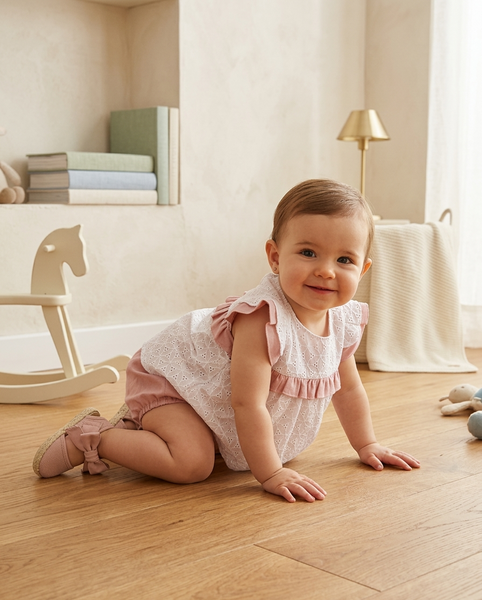 BABY GIRLS EYELET SHORT DRESS 2P SET