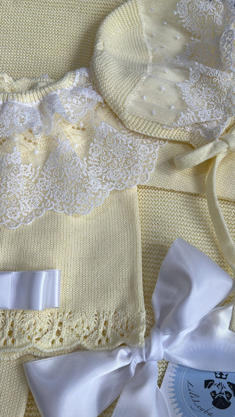 NEWBORN KNIT YELLOW BOW LUXURY 4P SET