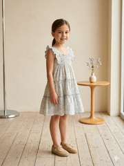 GIRLS FLORAL WITH RUFFLE SLEEVE DRESS