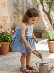 GIRLS EYELET VICHY RUFFLE AND BOW DRESS MAEMUKI