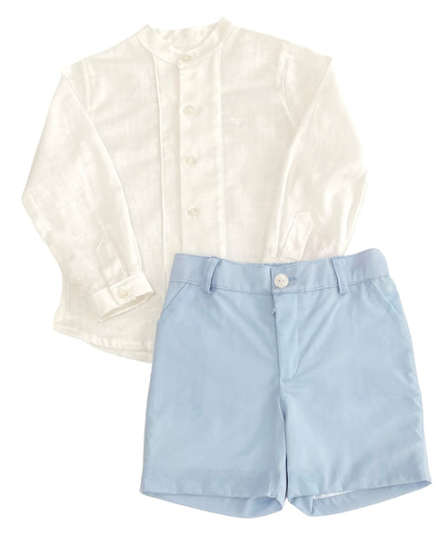 CONJUNTO DE 2 PIEZAS DE CAMISA Y PANTALÓN CORTO CON CUELLO MAO PARA NIÑO MADEIRA