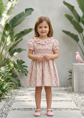 GIRLS PINK FLORAL SMOCKED DRESS