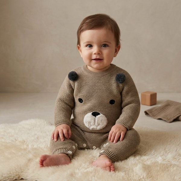 BABY EMBROIDERED BEAR FACE ROMPER